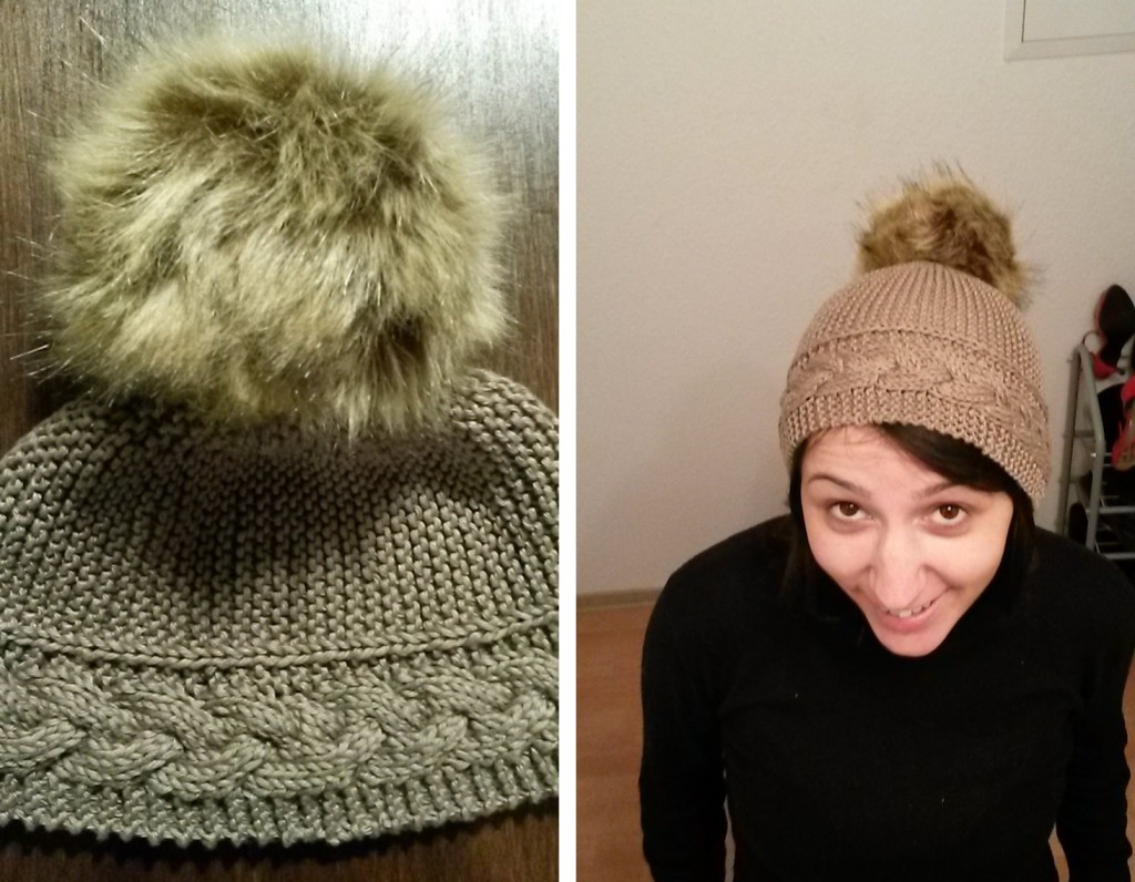 Bonnet avec gros pompon au tricot - vue générale