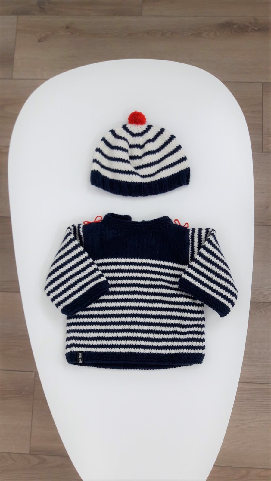 Ensemble Pull Et Bonnet Fait Main Assortis - Laine à Bouclettes Multicolore/bleu, Taille 34/36